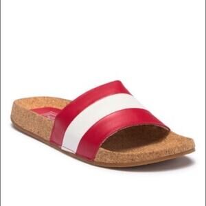 L4L Red Striped Cork Footbed Slide Sandals Flat Size 10 NIB